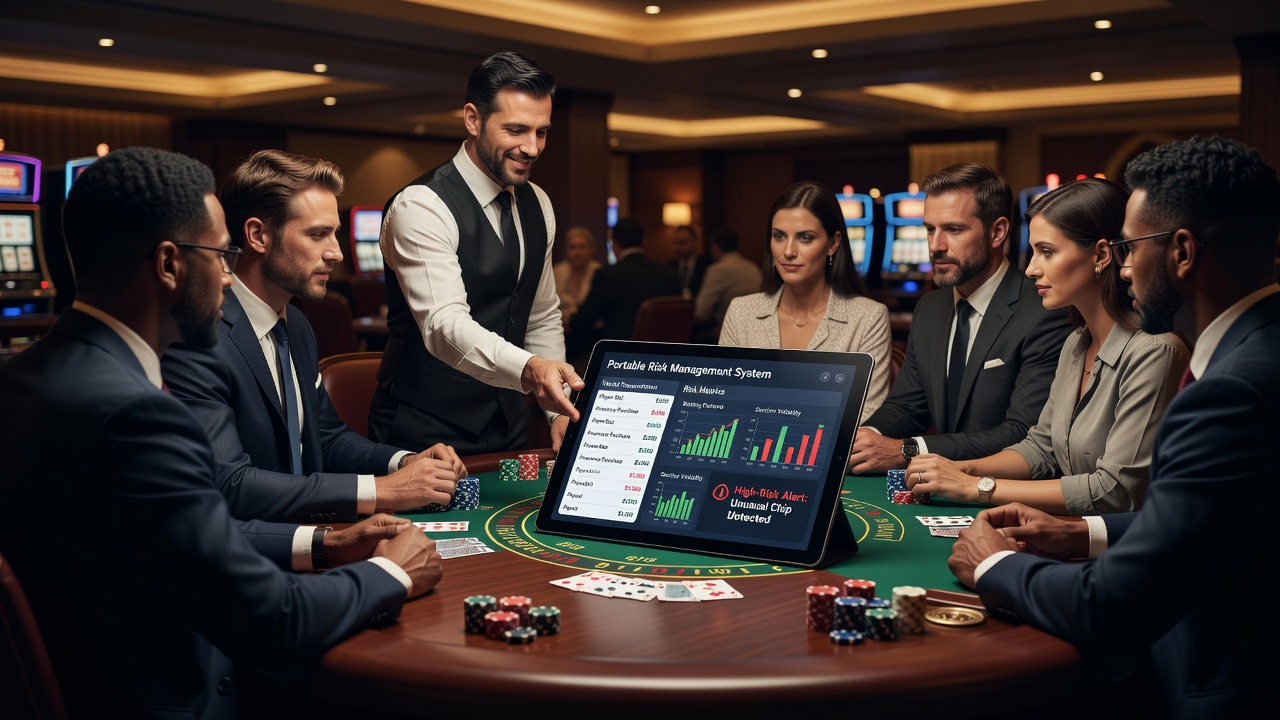 Detailansicht einer App mit Live-Dealer-Tisch, Risikoindikatoren und Auswahlmenü für verschiedene Zahlungsrouten
